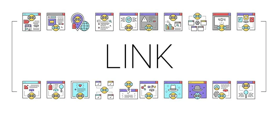 Link Building And Optimization Icons Set Vector . Stock Illustration