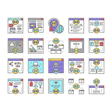 Link Building And Optimization Icons Set Vector . Ilustración de archivo
