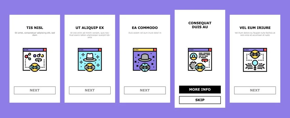 Link Building And Optimization Onboarding Icons Set Vector Illustrazione stock