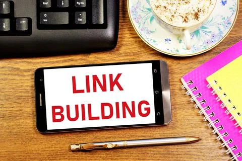 Link Building. Text message on the smartphone screen. Stock Photos