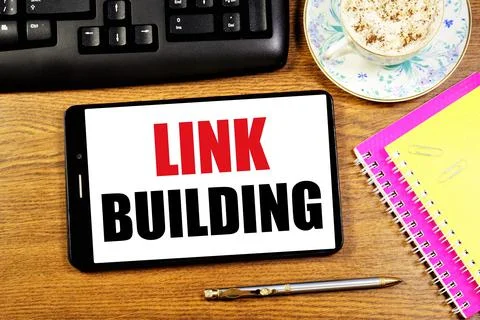 Link building. Text message on the smartphone screen. Stock Photos