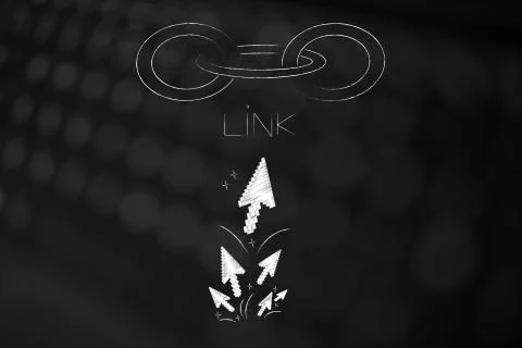 Link chain icon with group of mouse cursors moving towards it metaphor of int Illustrazione stock