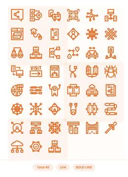 Link Comprehensive Vector Bundle with 45 Display Perfect Bold Line 128x128 .. Stock Illustration
