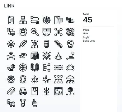 Link Essential Vector Set including 45 Detail Enhanced Bold Line 256x256 Icon Stock Illustration