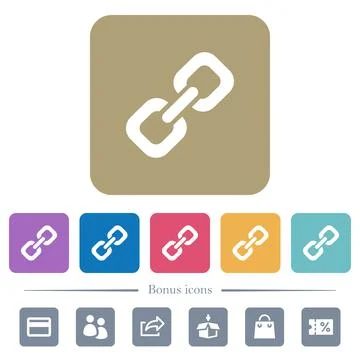 Link flat icons on color rounded square backgrounds Stock Illustration