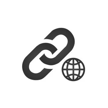 Link Icon with globe. internet link concept. vector illustration isolated on  Illustrazione stock