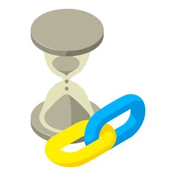 Link icon isometric vector. Hourglass blue and yellow chain link icon Stock Illustration