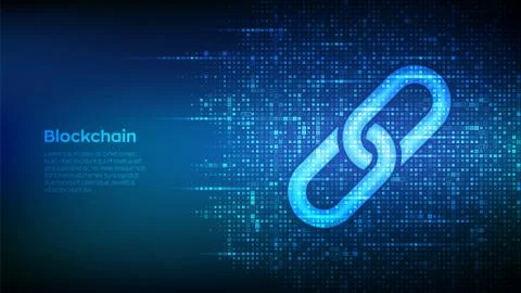 Link icon made with binary code. Blockchain technology. Cooperation symbol. C Illustrazione stock