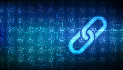 Link icon made with binary code. Blockchain technology. Cooperation symbol. C Illustrazione stock