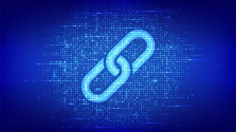 Link icon made with binary code. Blockchain technology. Cooperation symbol. C Stockillustratie