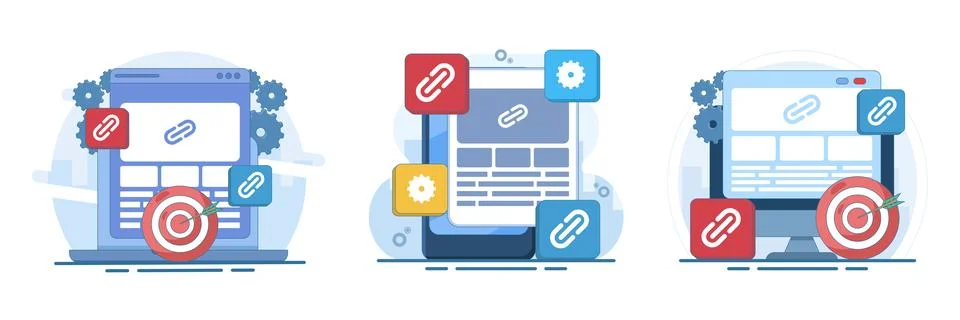 Link management SEO set featuring URL organization Stock Illustration