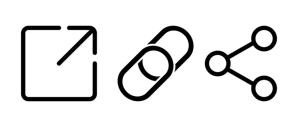 Link, share link, external link icon set. URL symbols. Redirecting links button. Stock Illustration