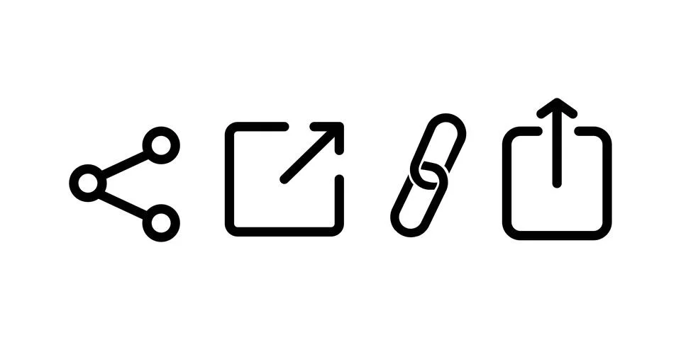 Link, share link, external link black round buttons set. Web design. Vector s Stock Illustration