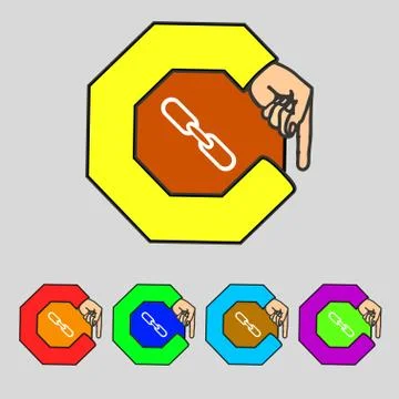 Link sign icon. Hyperlink chain symbol. Set colourful buttons. Vector Illustrazione stock