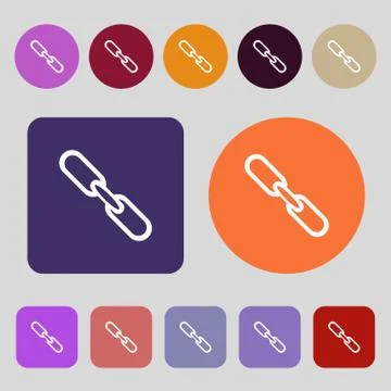 Link sign icon. Hyperlink chain symbol. 12 colored buttons. Flat design. Vect Stock Illustration