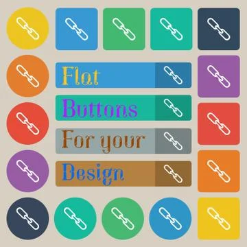 Link sign icon. Hyperlink chain symbol. Set of twenty colored flat, round, sq Stock Illustration