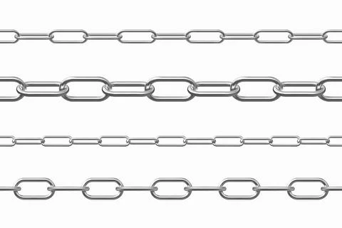 Link steel chains vector set, realistic 3D horizontal connected sequence chains 스톡 일러스트