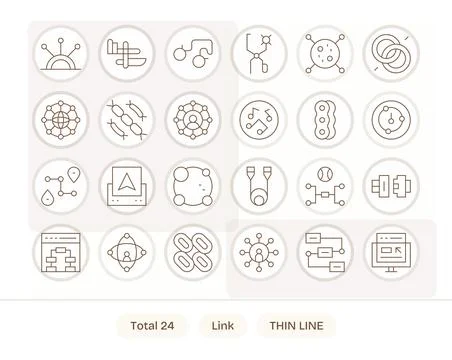 Link Vector Icon Collection with 24 128x128 Thin Line Designs 스톡 일러스트