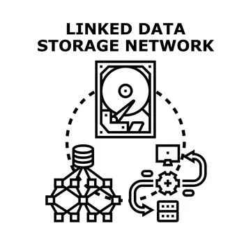 Linked data storage network connecting information and resources Stockillustratie