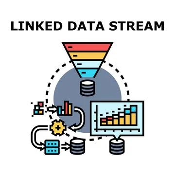 Linked data stream processing analysis concept Illustrazione stock