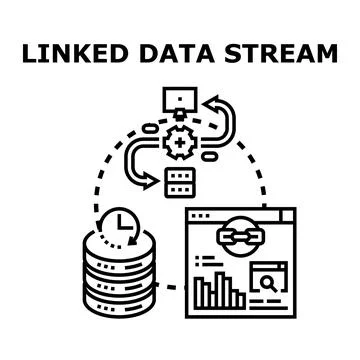 Linked data stream processing and analysis concept Stock Illustration