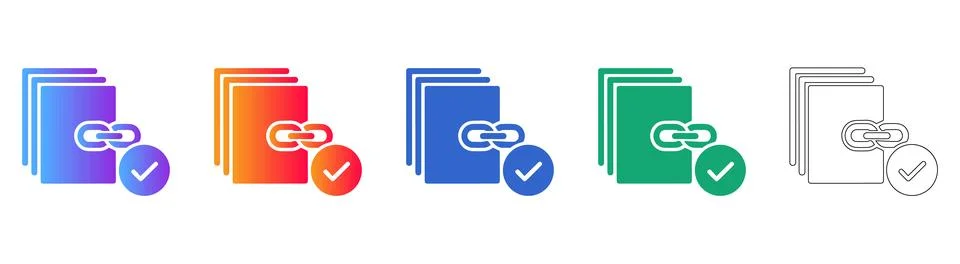 Linked Documents Verification Icon Set 스톡 일러스트