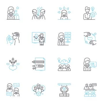 Linked groups linear icons set. Nerking, Collaboration, Professionalism Stock Illustration