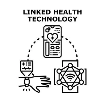 Linked health technology connecting devices and data Illustration