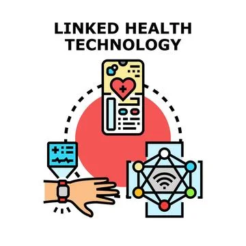 Linked health technology connecting devices and data Stock Illustration