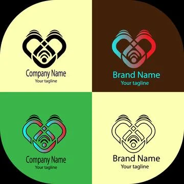 Linked Hearts &amp; Signal logo Stock Illustration