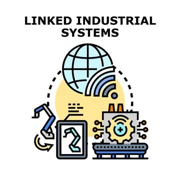 Linked industrial systems creating smart factory automation network Stock Illustration