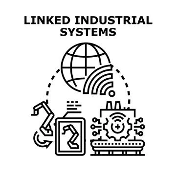 Linked industrial systems creating smart factory automation network Stock Illustration