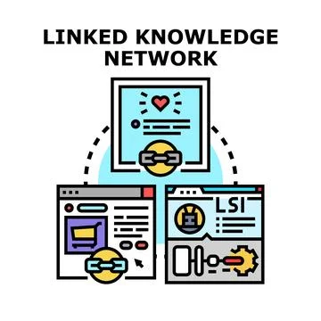 Linked knowledge network connecting information and data 스톡 일러스트