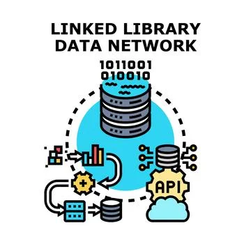 Linked library data network processing information connection イラスト素材