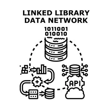 Linked library data network processing information connection イラスト素材