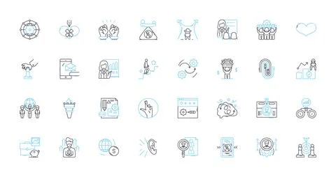 Linked nerk linear icons set. Connections, Nerking, Professionals, Job search Stock Illustration