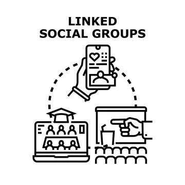Linked social groups connecting people online networking Stock Illustration