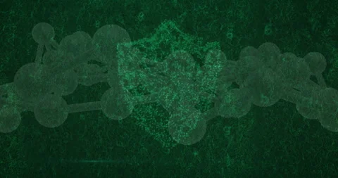Linked spheres chain scrolling, nodes pulsing merging into face shield Stock Footage 311663827