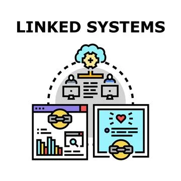 Linked systems connecting different digital platforms and users Stock Illustration