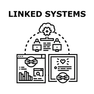 Linked systems connecting different digital platforms and users Stock Illustration