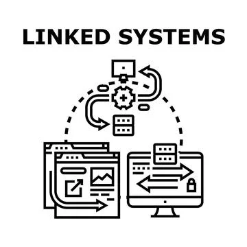 Linked systems integrating technology and data exchange process Stock Illustration