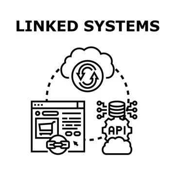 Linked systems integration connecting software application technology Ilustração Stock