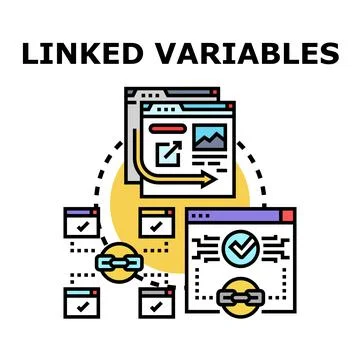 Linked variables concept connecting data analytics windows Stock Illustration