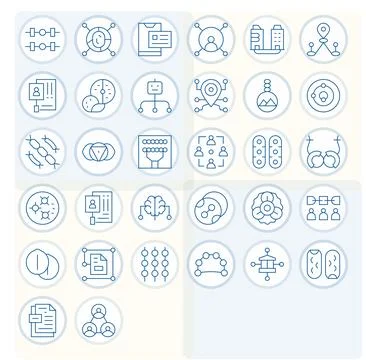 Linked Vector Icon Library with 32 Thin Line 256x256 Pixel Optimized Designs 스톡 일러스트