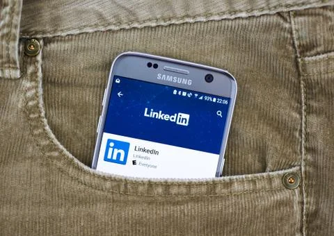 Linkedin app on a cellphone screen 写真素材