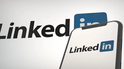 LinkedIn app logo in mobile display screen and background editorial Stock Photos
