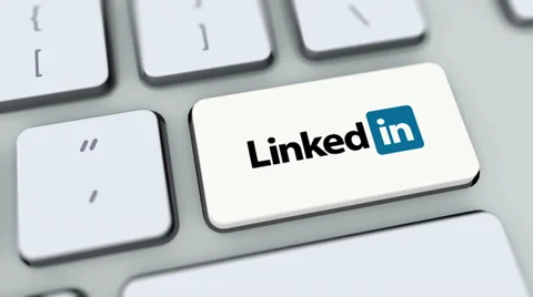 Linkedin button on computer keyboard. Key is pressed Stock Footage 35646727