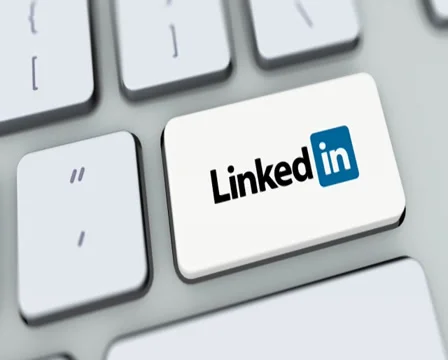 Linkedin button on computer keyboard. Key is pressed, click for HD Stock Footage 35648142