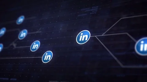 LinkedIn Icon Line Connection of Circuit Board Loop Animation 4K. Editorial.. Stock Footage 70596219