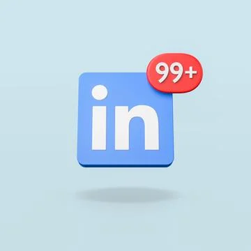 Linkedin Logo with 99 Notification on Blue Background Stock Illustration